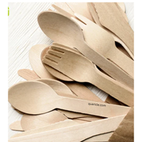 Couverts jetables en bois de bouleau économique fourchette cuillère couteau durable biodégradable personnalisé pour les restaurants voyageant