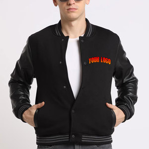 Vestes OEM Letterman Varsity pour hommes Vestes grande taille en cuir à manches pour hommes Veste de baseball d'hiver côtelée noire brodée pour hommes - Product Image 4
