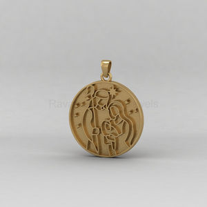 Superbe pendentif commémoratif personnalisable en argent sterling 925 et or 14 carats, forme Sainte Famille, serti de 30 mm, pour bijoux - Product Image 1