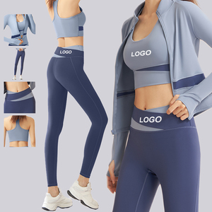 Ensemble de yoga 3 pièces Gym Fitness grande taille pour femmes Leggings taille haute à manches longues avec soutien-gorge anti-transpiration avec logo personnalisé - Product Image 1