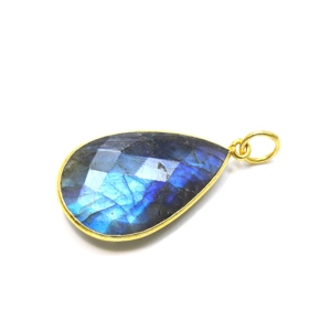Pendentif cabochon à facettes en labradorite bleu de feu naturel plaqué or rose 14 carats bijoux en laiton pour anniversaire de fête de mariage - Product Image 1