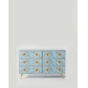 Mesa con incrustaciones de hueso para sala de estar con cajón antiguo de Faizacraft Taburetes y otomanos elegantes - Product Image 1