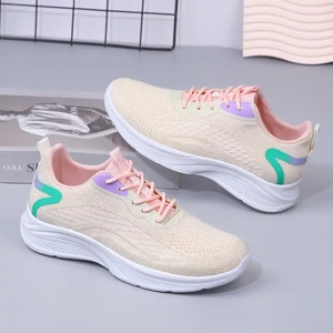 Women's Casual Running <b>Shoes</b> 2026 New Soft Sole Flying Woven Sports Lace-Up Plaid Colorblock Comfortable - Product Image 5