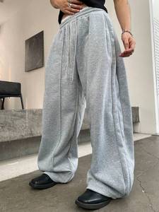 Venta al por mayor gris de gran tamaño plisado Jogger pantalones de chándal de hombre lavado de peso pesado de pana de media pierna ancha cordón pantalones vintage - Product Image 5