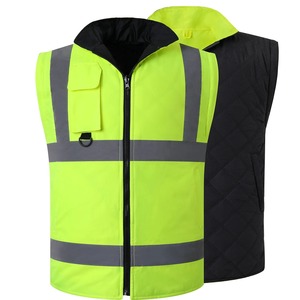 Men's Fluorescent Yellow Safety Reflective Detachable <b>Sleeves</b> Winter Jacket - Product Image 5