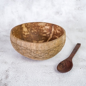 Juego de cuencos de concha de coco de madera de alta calidad sofisticados, logotipo grabado en laca Natural pulida para fiestas, venta al por mayor de Vietnam - Product Image 2
