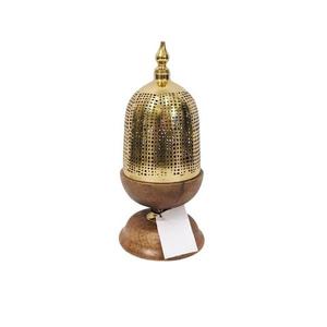 Gold Plated Etching Design Top Wooden Body Bakhoor <b>Burner</b> for Home Indoor Fragrance Mabkhar <b>Incense</b> <b>Burner</b> <b>Holder</b> - Product Image 1