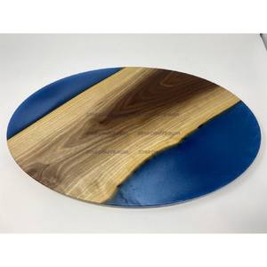 Monogramme en bois naturel à graver, résine époxy bleue, sous-verre rond unique avec logo - Product Image 2