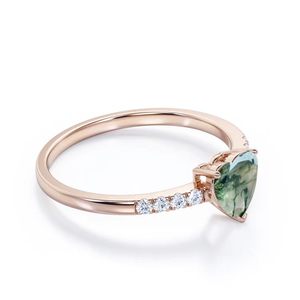 Anillo de compromiso de eternidad de Plata de Ley 925 en forma de corazón de ágata verde musgo y diamante para mujer - Product Image 3