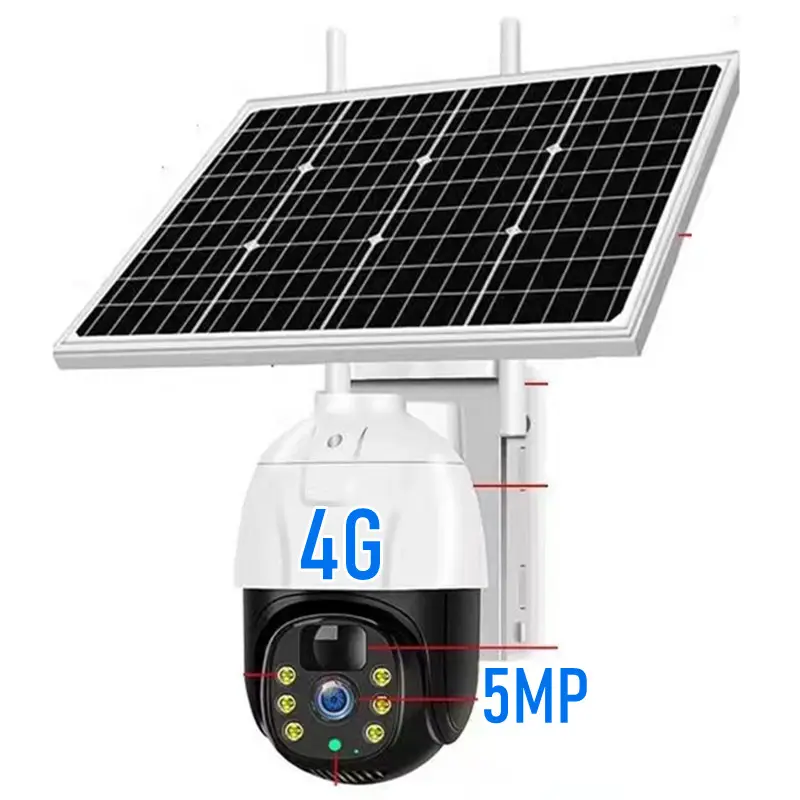 Kamera pengawas nirkabel 5MP, kamera keamanan luar ruangan, bertenaga Panel lampu surya 4g Cctv Wifi Ip, nirkabel, baterai tahan lama, 4g, kartu Sim