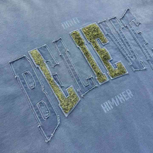 T-shirt personnalisé lourd 100% coton sérigraphie délavée au soleil avec lavage à l'acide broderie chenille - Product Image 4