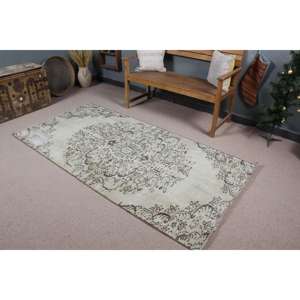 Tapis turc, tapis vintage 3,7x7,4 pieds, tapis gris en laine style sud-ouest - Product Image 1