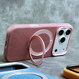 เคสโทรศัพท์หนังสีดำลายเท็กซ์เจอร์ OEM ODM พร้อมวงแหวนโลหะสำหรับยึดกล้องและขาตั้ง สำหรับ iPhone 18 17 16 15 Pro Max - Product Image 5