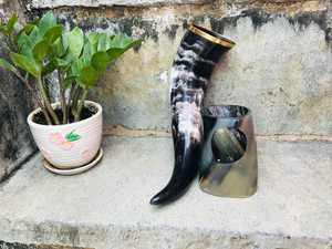 Corne à boire Viking de la meilleure qualité, style animal poli, écologique, sans danger pour les aliments, corne de boeuf véritable avec design en cuivre - Product Image 5