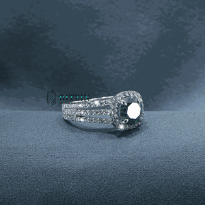 Halo de diamante de corte redondo verde con acentos de solitario estilo anillo de diseño pesado anillo de compromiso para mujer - Product Image 4