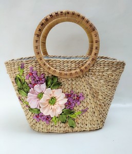 Sac à main élégant en jacinthe d'eau de style vintage avec poignées en rotin élégantes fermeture ouverte à deux sangles accessoire de mode écologique - Product Image 1