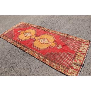 พรมตุรกี, พรมปูพื้นขนาด 3.6x8.7 ฟุต, พรมขนสัตว์สีแดงเหลือง - Product Image 4
