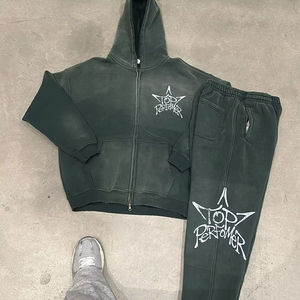 Ensemble 2 pièces pour homme, pantalon de survêtement droit et sweat à capuche zippé, ensemble unisexe, logo personnalisé, molleton, streetwear, survêtement - Product Image 1