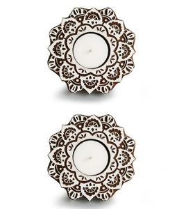 Blocs de fleurs lustrées sculptées à la main porte-bougies en bois de Sesham Lot de 2 porte-bougies chauffe-plat pour centres de table de mariage - Product Image 6