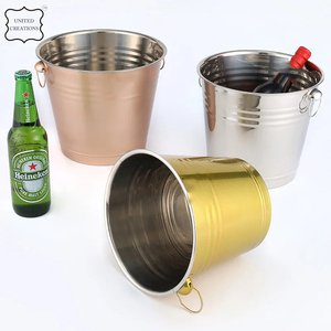 Classic Style Stainless Steel Portable Ice <strong>Bucket</strong> <strong>with</strong> <strong>Handle</strong> Tongs Protective Cover <strong>Lid</strong> for Parties Durable Metal Construction - Product Image 2