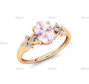 Diamante genuino y corte ovalado natural morganita piedra preciosa Halo solitario anillos en oro sólido de 14K anillos nupciales finos hechos a mano OEM a granel - Product Image 3