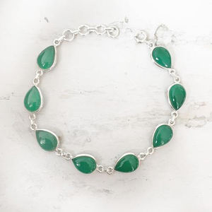Solid 925 Sterling Silver Natural Pear Shape <b>Jade</b> Gemstone Rhodium Plated Handmade Wedding <b>Bracelet</b> Jewelry - Product Image 4
