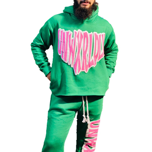 Sweat à capuche court deux pièces personnalisé avec poche latérale pantalon de survêtement ensemble unisexe survêtement imprimé bouffant 3D 100% coton polaire perdre Jogger - Product Image 1