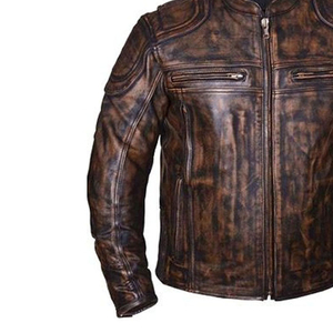 Nouvelle arrivée, veste de motard en cuir de vache véritable personnalisée, style vintage élégant à rayures avec fermeture éclair longue - Product Image 6