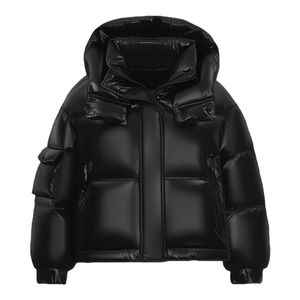 Wholesale <b>Women's</b> <b>Cropped</b> Winter Bubble <b>Puffer</b> Coat Clothes Outfits for <b>Woman</b> Padded Hoodie Shiny Thick <b>Puffer</b> <b>Jacket</b> - Product Image 2