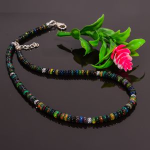 Collier d'opale éthiopienne de feu noir naturel, collier d'opale perlée, collier d'opale de feu en argent étourneau 925, collier délicat. - Product Image 3