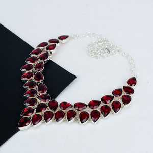 Elegante collar cristiano granate rojo de Plata de Ley 925, joyería religiosa hecha a mano para mujer, regalo de boda - Product Image 3