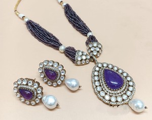 Conjunto de collar de Polki de diseñador de Latón chapado en oro antiguo con pendientes joyería de compromiso nupcial para celebraciones de boda y fiesta - Product Image 3