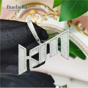 Venta caliente 925 Plata 14K Chapado en oro Nombre personalizado Colgante Fuente elegante Iced-out Hip Hop Bling Moissanite Colgantes Encantos - Product Image 2