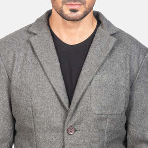 Blazer Borges de Lana Gris con Tres Bolsillos Exteriores, Dos Bolsillos Interiores y Cierre de Botones - Product Image 6