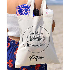Sac fourre-tout de Noël avec motif Père Noël et rennes en vol, sacs de Noël de couleur unie - Product Image 3