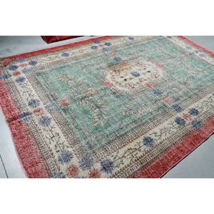 Alfombra Turca Vintage, Alfombra Extra Grande de 7.1x10.4 pies (216x318 cm), Alfombra de Lana con Rayas Rojas - Product Image 1