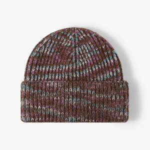 Bonnet d'hiver coloré mélange de couleurs confortable Bonnet en tricot d'hiver Bonnet en tricot multicolore avec revers OEM/ODM - Product Image 5