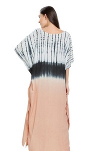 Maxi Kaftan Style Tie Dye <b>Dress</b>-100% Cotton Long Sleeve V-neck-A-Line Silhouette-Loose Fit Summer Beach Wear - Product Image 3