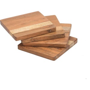 Dual-Tone Square Wooden <b>Coaster</b> Set | Handcrafted Natural Wood <b>Drink</b> Mats | Minimalist Home Decor - Product Image 1