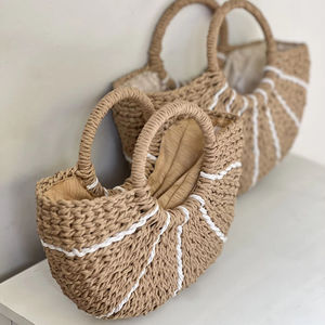 Subtle Patterns Two Handles Open Closure New Arrival Eco Friendly Vintage Style Durable Handicraft Water Hyacinth <b>Flowers</b> Women - Product Image 6