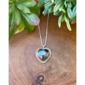 Reda Galvan <b>Black</b> Obsidian & Sterling Silver <b>Heart</b> Pendant with Bezel Setting Inlay Technology - Product Image 1