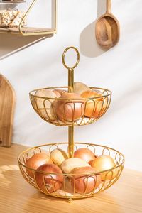 Canasta de Almacenamiento Redonda de Dos Niveles de Latón para Frutas y Verduras, Colgador de Plátanos, Estilo Industrial Art Deco para Bodas - Product Image 3