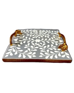 Excelencia en Decoración del Hogar, Opciones de Tamaño y Color Personalizadas, Bandeja de Incrustaciones de Hueso Hecha a Mano Golden Dunes, Patrones Florales, Ramadán - Product Image 1