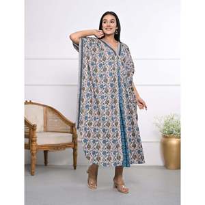 100% Cotton Hand <b>Block</b> <b>Printed</b> Kaftan Elegant Casual Lady Floor-Length Dress for Leisure & Valentine's Day - Product Image 6