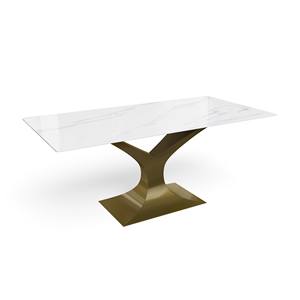 Table à manger en marbre Vienna 200 cm, base en acier inoxydable blanc et or, design contemporain pour 6 personnes - Product Image 1