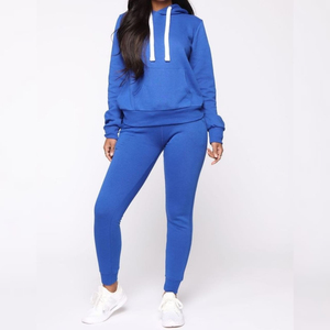 Sudadera con Capucha Azul y Pantalones Deportivos para Mujer, 100% Algodón Felpa, Estampado Personalizado, Talla Grande, Unisex, Conjunto Deportivo - Product Image 4