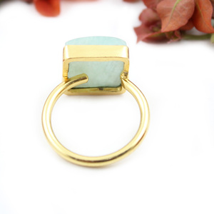 Anillo ajustable chapado en oro de 24 quilates para mujer, amazonita verde Natural, Forma cuadrada, hermosa joyería de moda india, venta al por mayor - Product Image 2