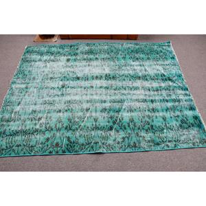 Alfombra Turca de 4.4x5.9 pies, Alfombra Azul Verde del Suroeste de Estados Unidos, de Lana - Product Image 3