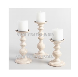 Bougeoir de décoration de table de mariage marron en bois avec couleur de peinture blanche - Product Image 5