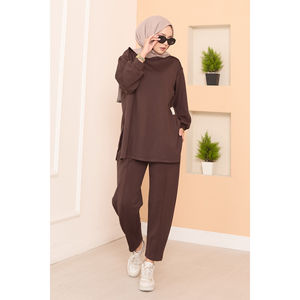Oysho Coffee Brown Daily Wear Casual Two-Piece Set Asymmetrical Slit Emblem Detail <b>Top</b> and Shorts <b>One</b> Set - Product Image 5